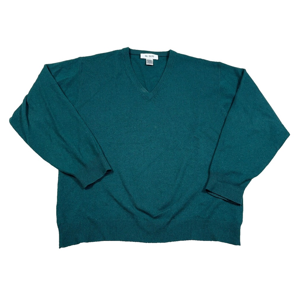 Mc Duff Cashmere Sweater Men Large Green V Neck Soft Grandma 100%‎ Cashmere